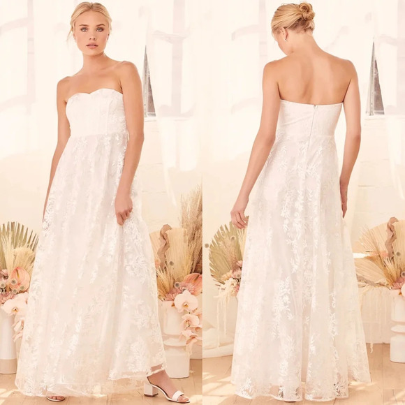 Lulu's Promise You Forever White Embroidered Strapless Maxi Dress XS Wedding - Picture 1 of 10